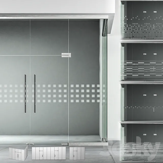 A set of glass partitions with sandblasting patterns. Free Download