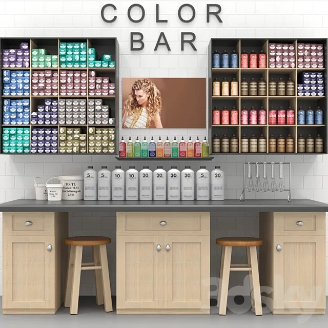 A set of hair dyes in a beauty salon. Collection 3DModel