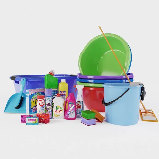 A set of household chemicals and household equipment 3D Model