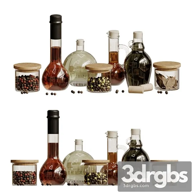 A Set Of Kitchen Jars With Oil and Pepper 3D Model Free