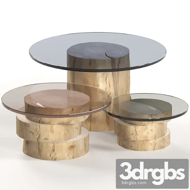A set of light tables from stumps and slabs with glass tops. 2 3D Model Free