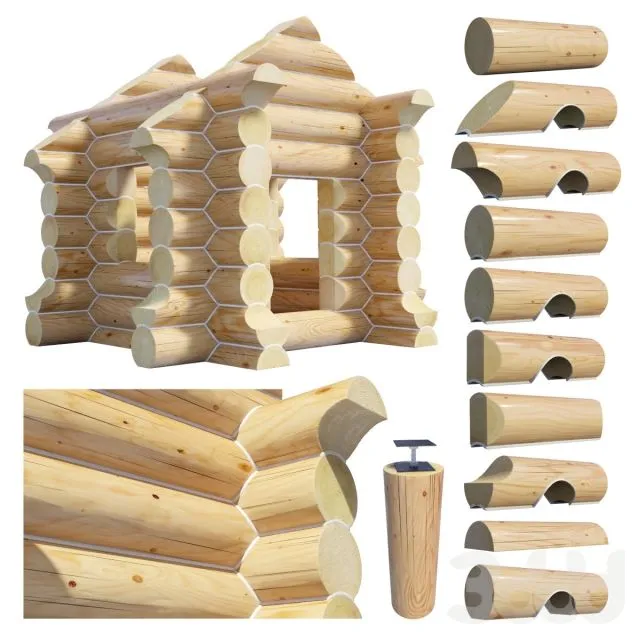 A set of logs to create the log cabins 3D Model
