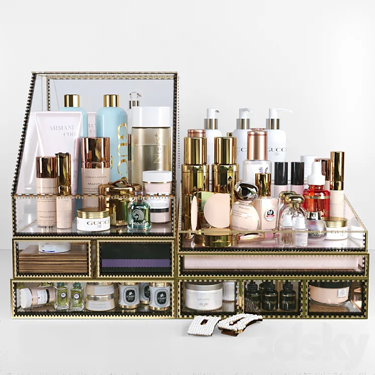 A set of luxury cosmetics in a beauty salon. Cosmetics 3D Model Free