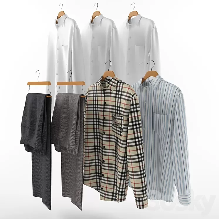 A set of men's clothes on hangers 3D Model