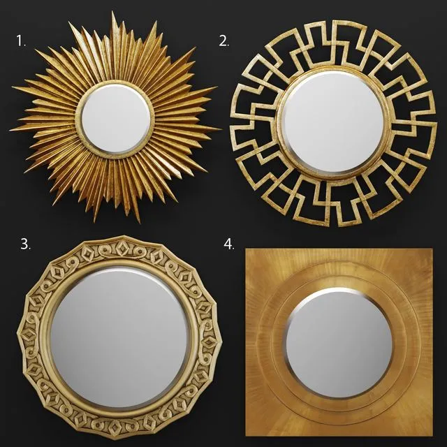 A set of mirrors. sun luxury decor golden metallic decorative 3D Model