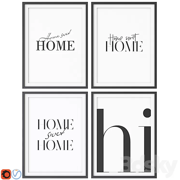 A set of paintings in the Scandinavian style 001 3D Model