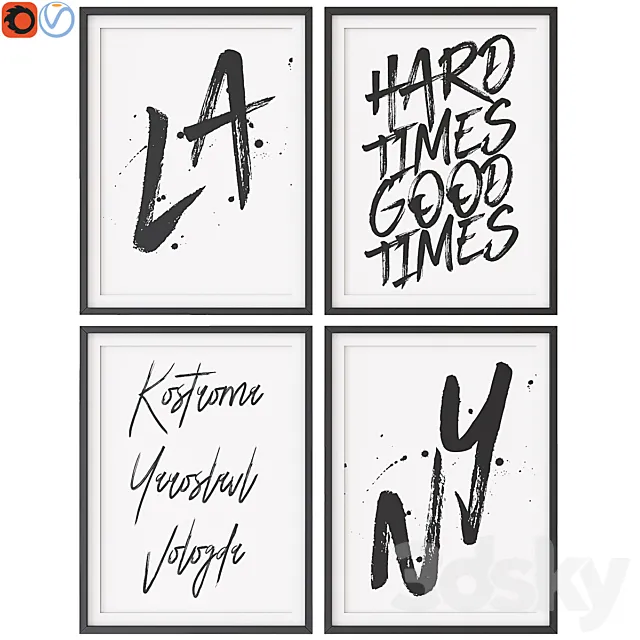 A set of paintings in the Scandinavian style 004 3D Model