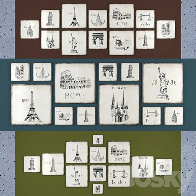 A set of paintings in the style of 