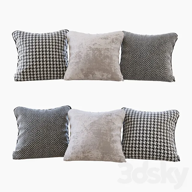 A set of pillows: beige velvet. chevron and goose paw (Pillows beige velvet chevron and houndstooth) 3DModel