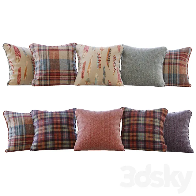 A set of pillows with fabrics Sanderson 01 (Pillows Sanderson 01 YOU) 3DModel