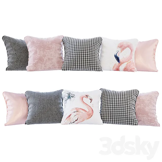 A set of pillows with flamingo 02 prints (Pillows flamingo 02 YOU) 3DModel
