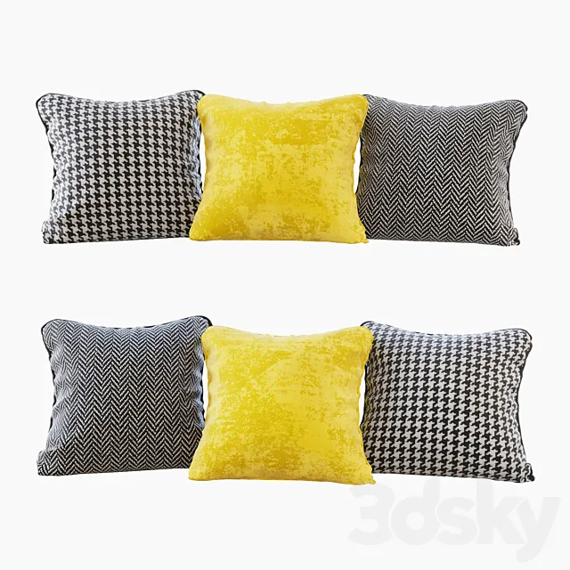 A set of pillows: yellow velvet chevron and goose paw (Pillows yellow chevron and houndstooth) 3D Model