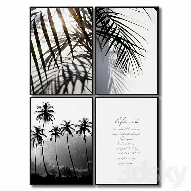 A set of posters with leaves and palm trees. 3DModel