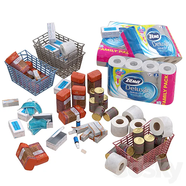 A set of products and household items to deal with a pandemic 3D Model