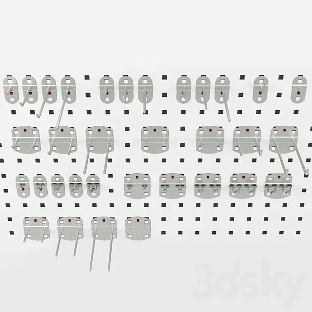 A set of RasterPlan fasteners for perforated panels 3D Model