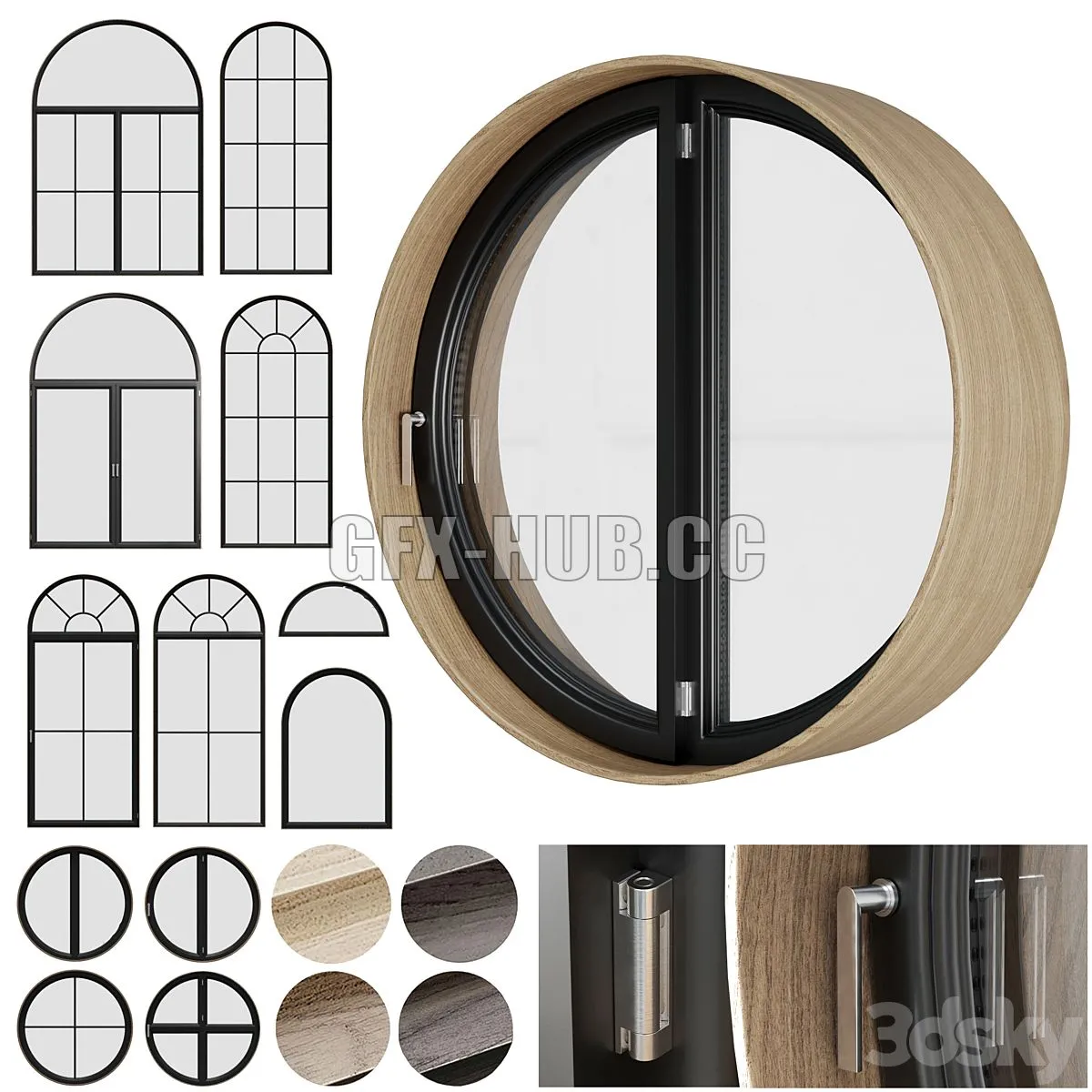 A set of round and circle and arched windows 01 3D Model