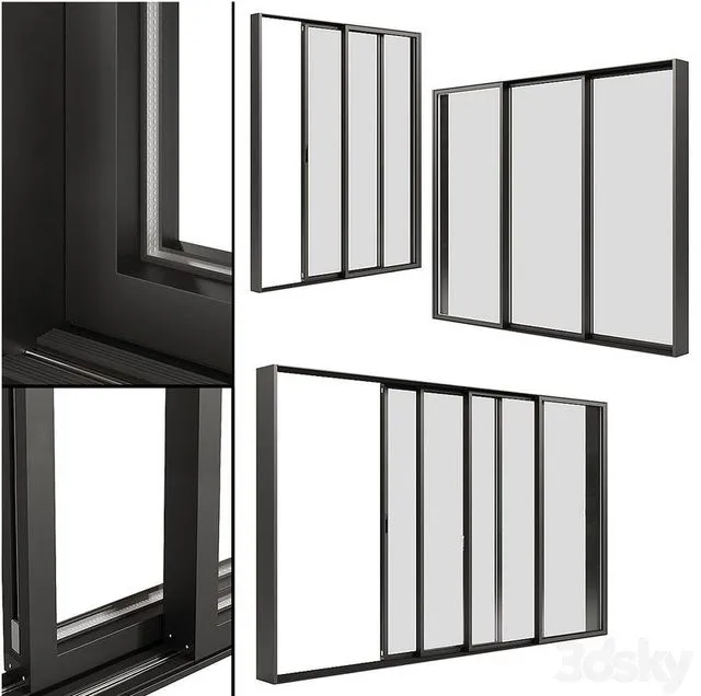 A set of sliding Metal Windows-Doors (modern style) 3D Model