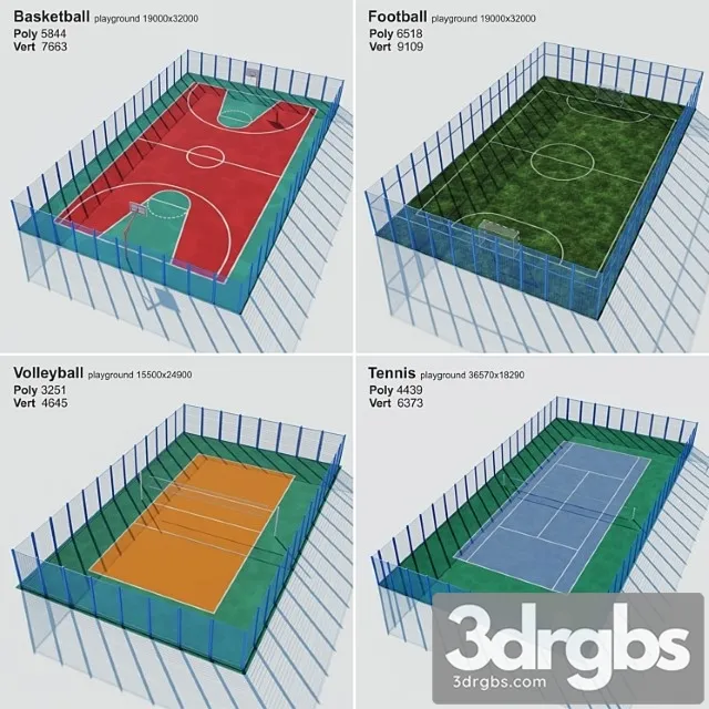 A set of sports fields set sport playground 3D Model Free
