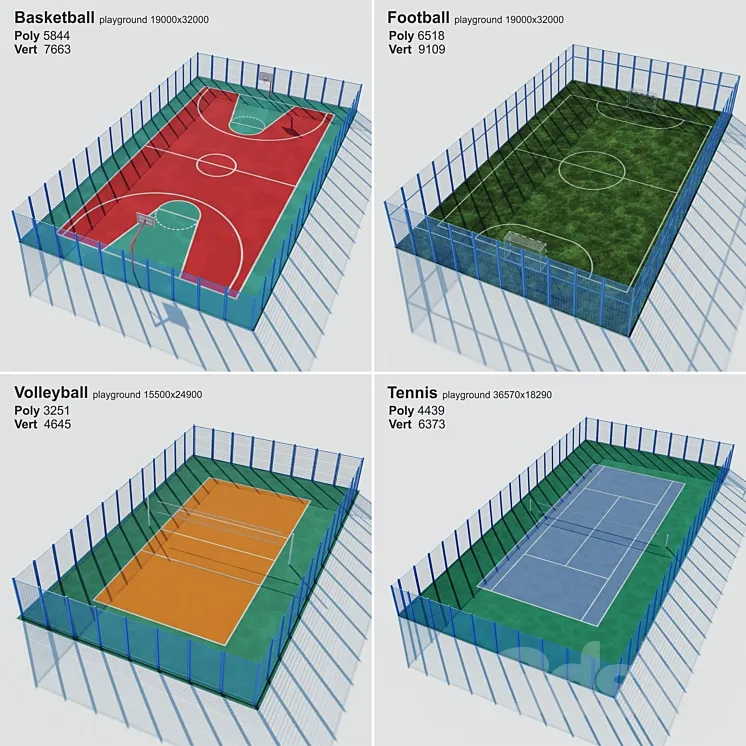 A set of sports fields - Set sport playground 3D Model Free