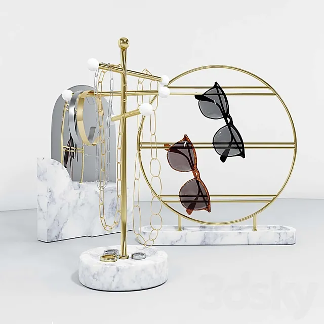 A set of stands for jewelry and glasses with a mirror. Free Download