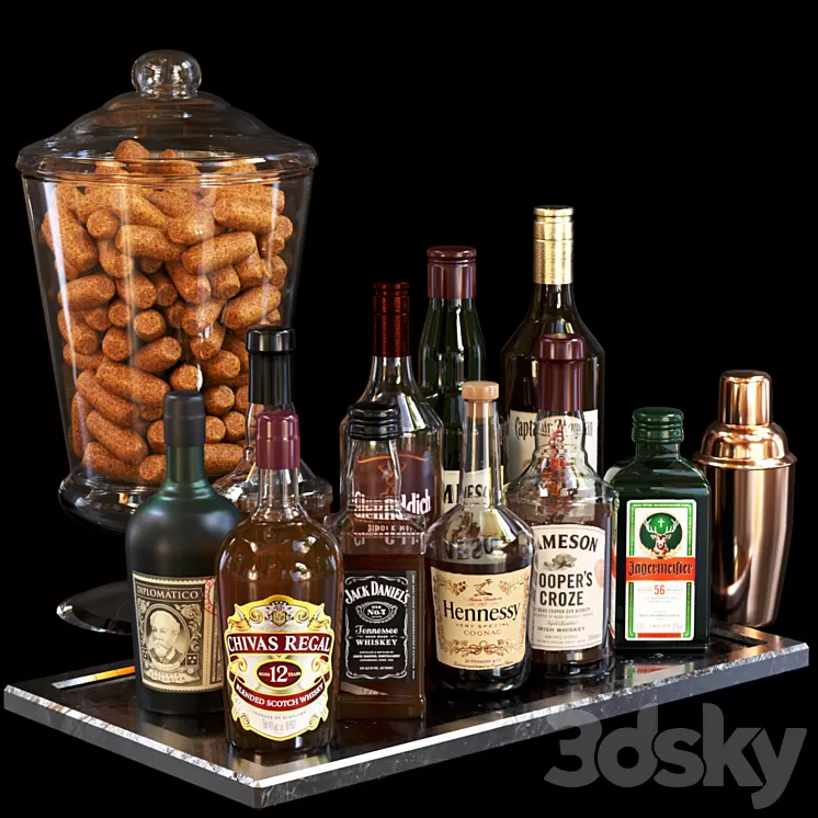 A set of strong alcohol with peels. Bar 3D Model