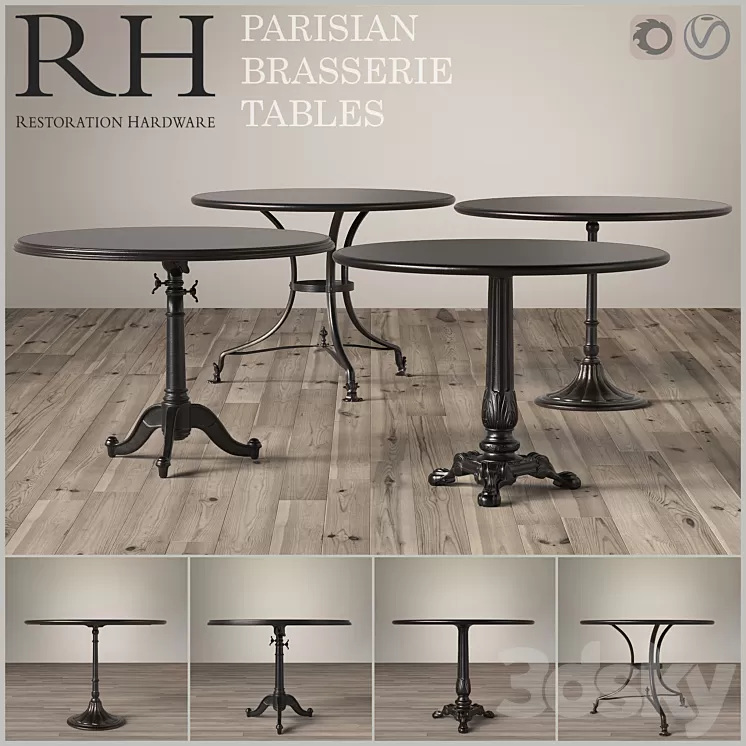 A set of tables Parisian Brasserie Tables Restoration Hardware 3D Model