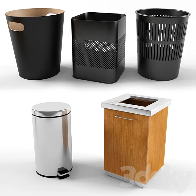 A set of trash bins in the office. 3DModel