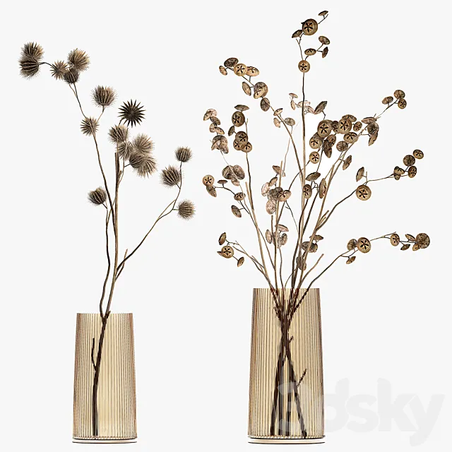 A set of two bouquets of dried flowers twigs thorns vase eucalyptus. 245. 3D Model