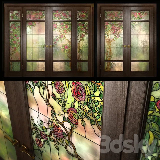 A set of two double doors with stained glass Free Download