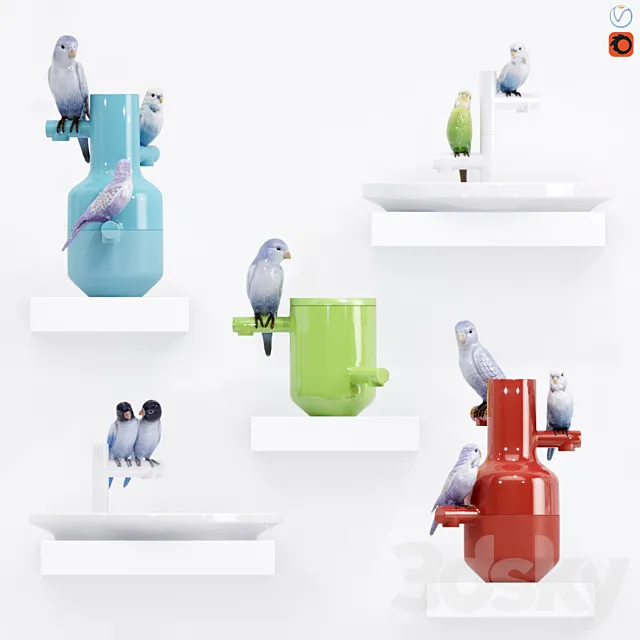 A set of vases “The Parrot Party” 3DModel