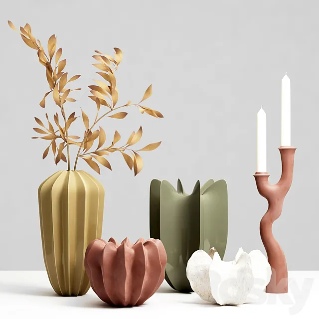 A set of vases with a candlestick. 3D Model