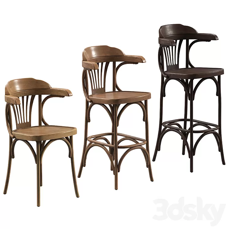 A set of Viennese chairs for a cafe restaurant. 3 models 3D Model Free