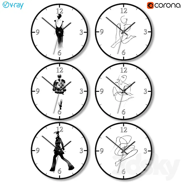 A set of wall clocks with fashion silhouettes Free Download