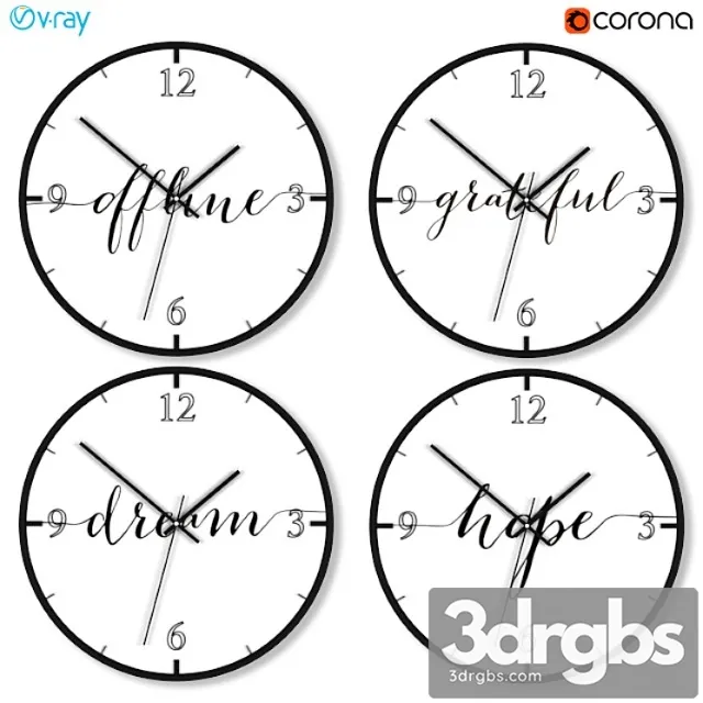 A set of wall clocks with motivational inscriptions 3D Model Free