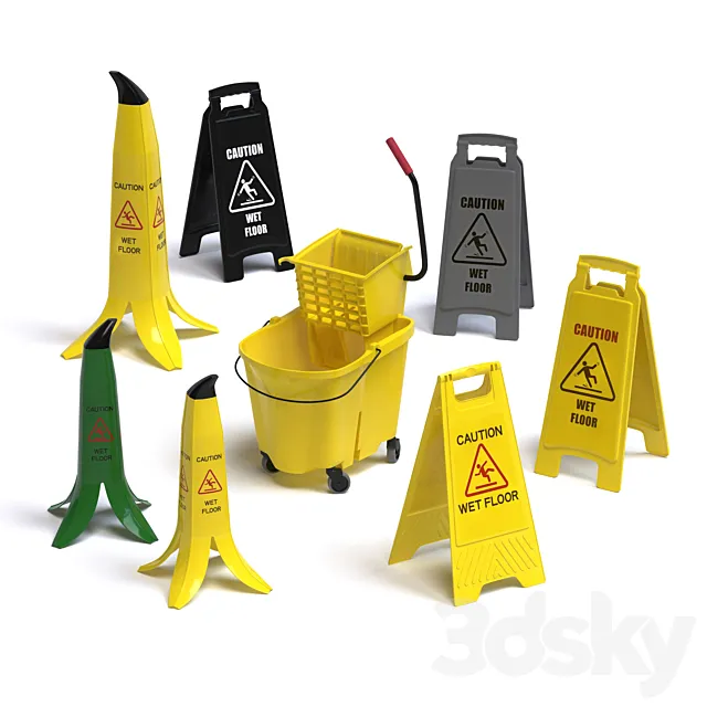 A set of warning signs "Wet Floor" 3D Model