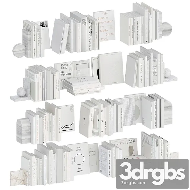 A Set Of White Books With Bookends 3D Model Free