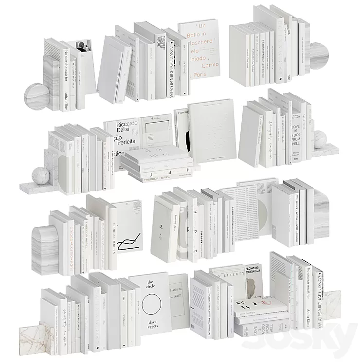 A set of white books with bookends 3D Model Free