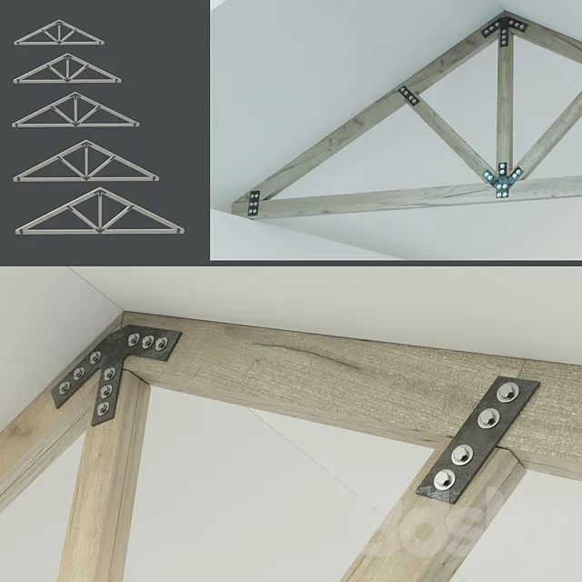 A set of wooden trusses. 6m 8m 10m 12m 14m 3D Model