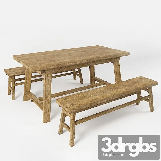 A table and a bench in the style of country. table and bench in rustic style 2 3D Model Download