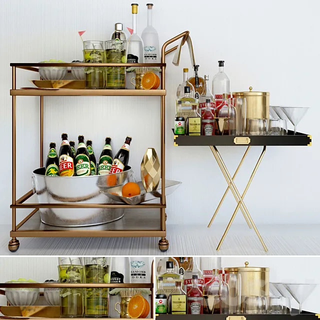 A table with alcohol and a cocktail. Alcohol 3D Model