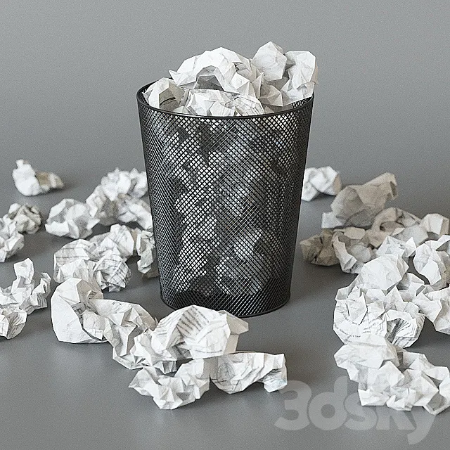 A trash can with papers 3DModel