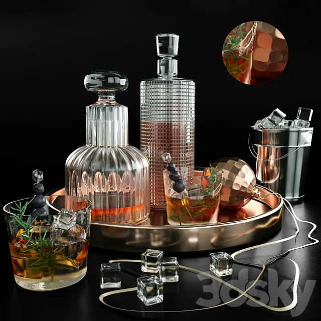 A tray of rum or whiskey. Alcohol 3D Model
