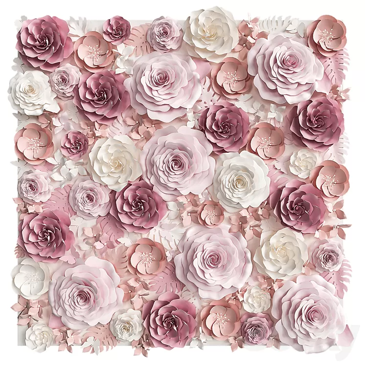 A wall of paper flowers. Photo background 3D Model