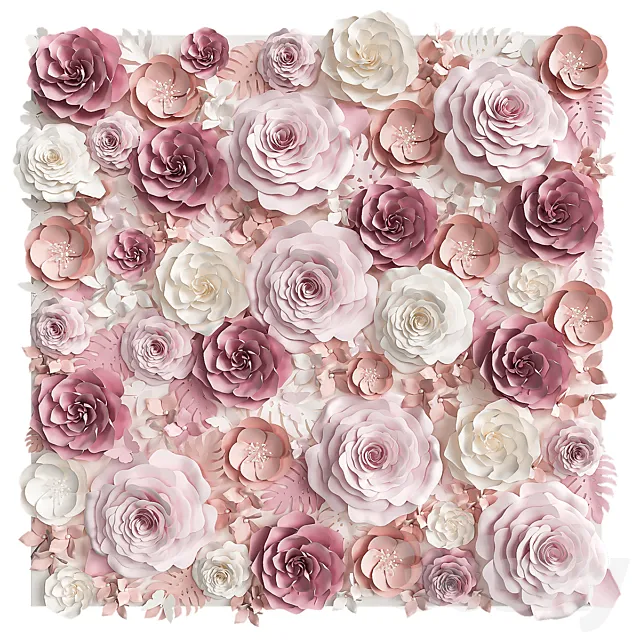 A wall of paper flowers. Photo background 3DModel
