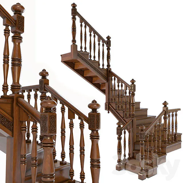 A wooden staircase. Wooden stairs 3DModel