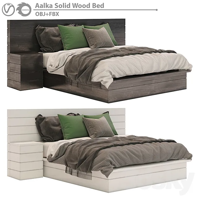 Aalka Solid Wood Bed 3D Model