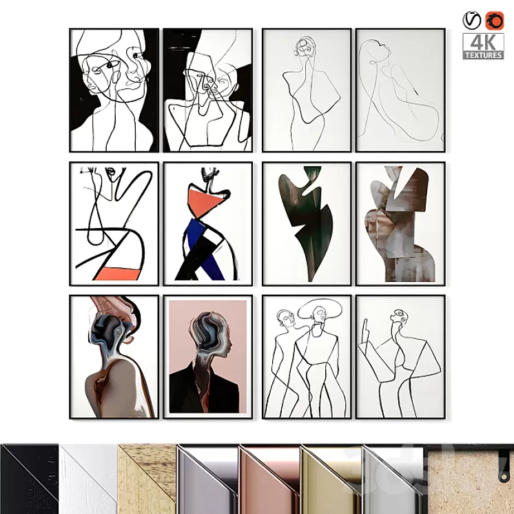 Abstract posters with female silhouettes 3D Model