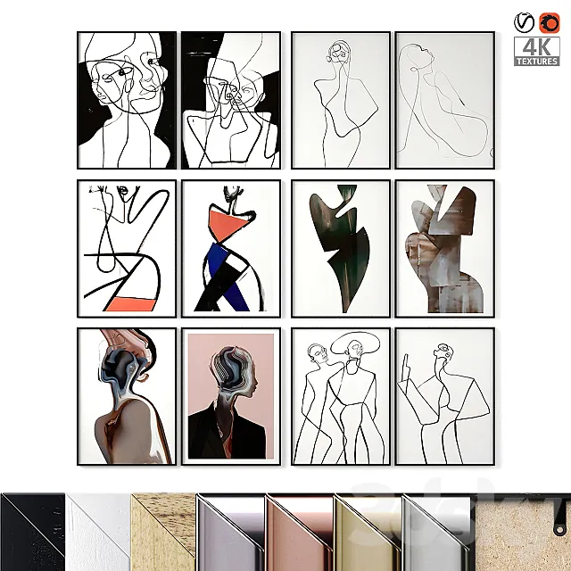 Abstract posters with female silhouettes 3DModel