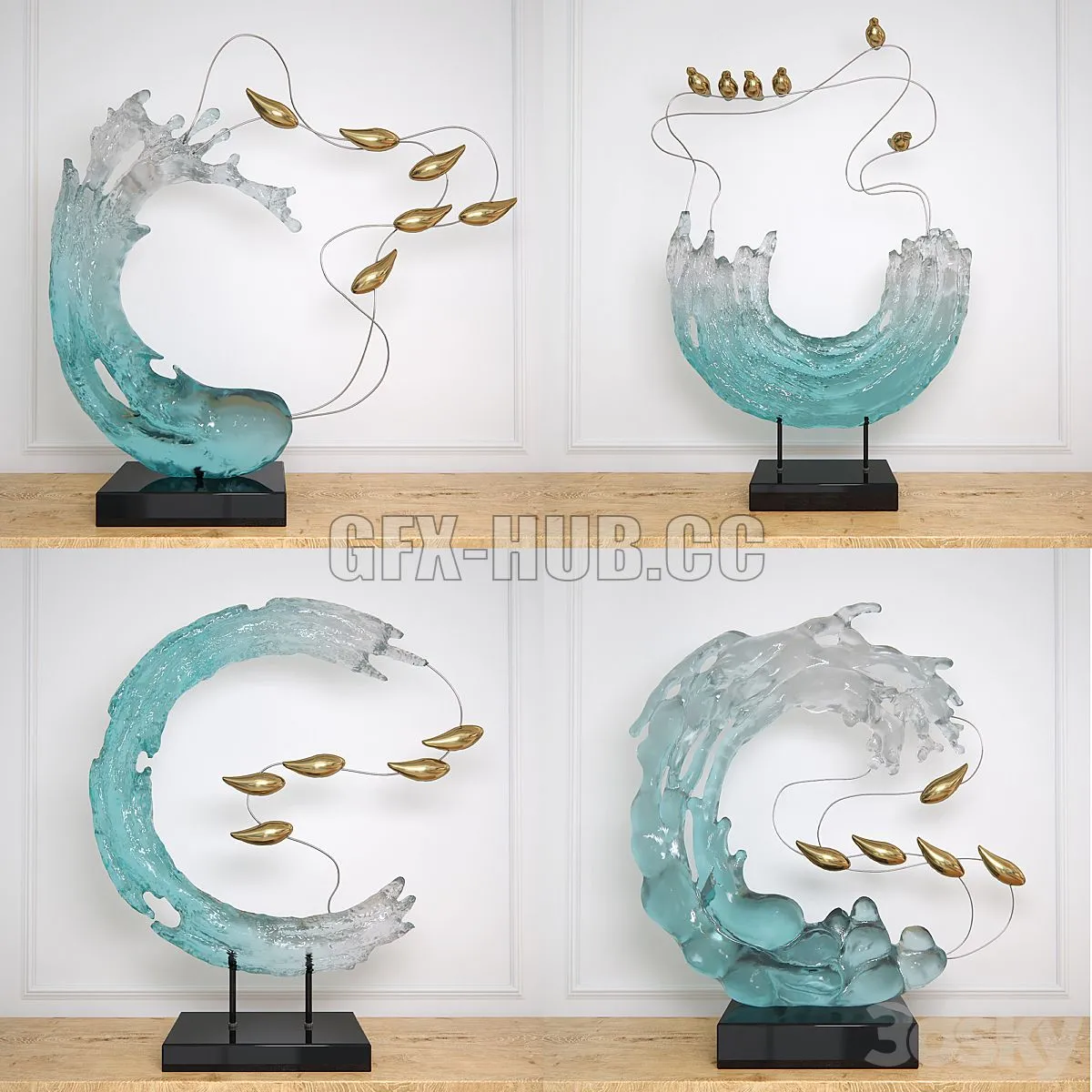 Abstract RESIN sculpture with birds glass material 3D Model