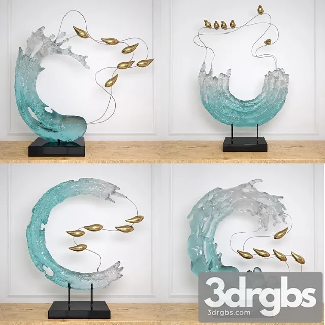 Abstract resin  with birds glass material 3D Model Free